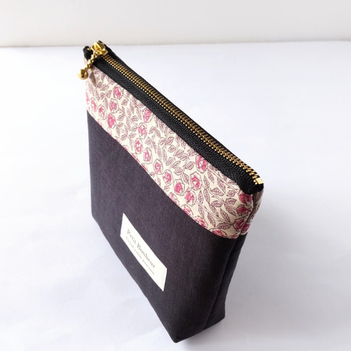 夜用も入るサニタリーポーチ 化粧ポーチ にも/リネン×リバティ③