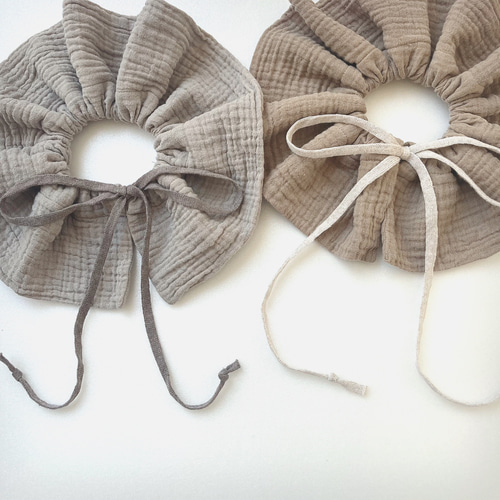 ruffled collar ribbon bib 】ビブ スタイ フリルスタイ つけ襟 ガーゼ