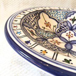 イタリア＆北アフリカ伝統万能絵付皿　澄んだブルーが印象的　クスクス皿 69 tebsi 5枚目の画像