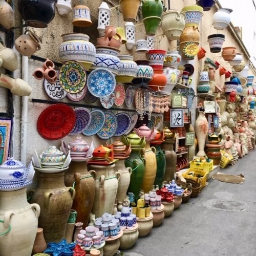 チュニジア・ナブール陶器 北アフリカ伝統万能絵付皿 澄んだブルーが