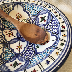 イタリア＆北アフリカ伝統万能絵付皿　澄んだブルーが印象的　クスクス皿 69 tebsi 3枚目の画像