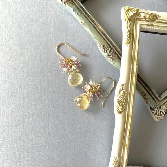 「王妃の耳飾り」宝石質AAAルチルクオーツ　ピアス/イヤリング 3枚目の画像