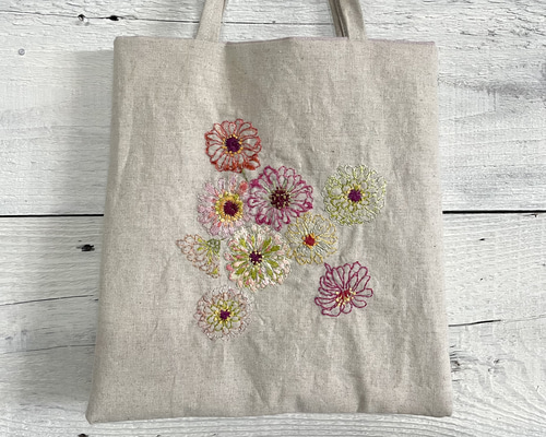 セザンヌ レザーハンドル ２way 花刺繍 トートバッグ バスケット セザンヌ レザーハンドル 2way 花刺繍 トートバッグ バスケット