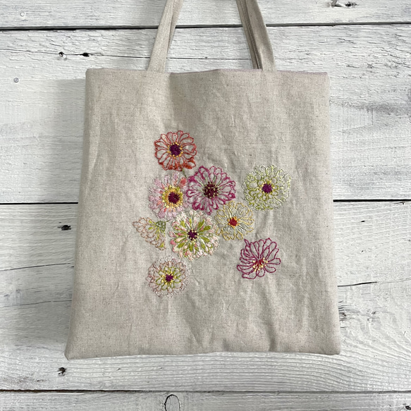 百日草の花束 刺繍バッグ トートバッグ bean 通販 14563523｜Creema