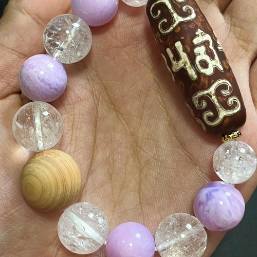 開光【蓮華の中の宝珠】六字真言天珠ブレスレット 観世音菩薩