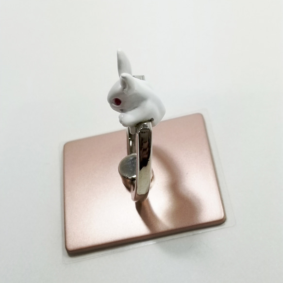 スマホ・リング　ウサギ（rabbit）　ホワイト（ピンクベース） 2枚目の画像