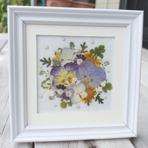 送料無料】パンジー ビオラ 青系ブーケ風デザイン 押し花額 その他