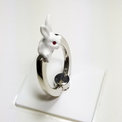 スマホ・リング　白・ウサギ（rabbit）　（ホワイトベース） 8枚目の画像