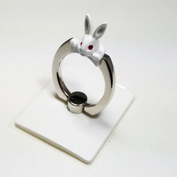 スマホ・リング　白・ウサギ（rabbit）　（ホワイトベース） 1枚目の画像