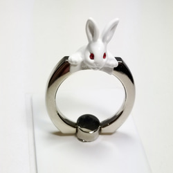 スマホ・リング　白・ウサギ（rabbit）　（ホワイトベース） 2枚目の画像