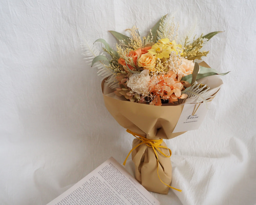 ジニアとバラのプリザーブドフラワーブーケ 花束 bouquet