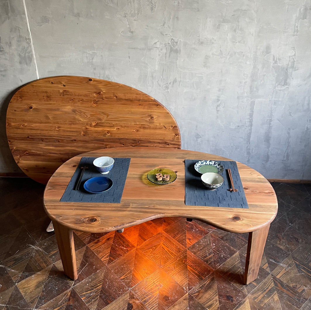 【ビーンズこたつ】120×90cm  天板付き　癒されるちゃぶ台　円　丸　ローテーブル 無垢材 【サイズオーダー可能】