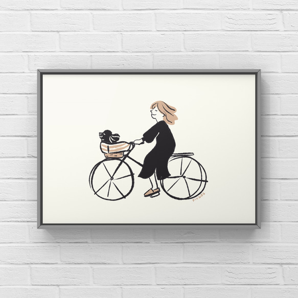 トイプードル【自転車】A4ポスター　犬　ペット　イラスト　うちの子 5枚目の画像