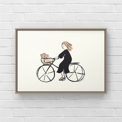 トイプードル【自転車】A4ポスター　犬　ペット　イラスト　うちの子 1枚目の画像