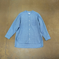 <OSOCU> Chita-momen band collar shirt ”Sashiko””　知多木綿　刺し子シャツ 1枚目の画像