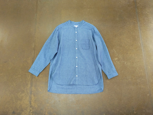 <OSOCU> Chita-momen band collar shirt ”Sashiko””　知多木綿　刺し子シャツ 1枚目の画像