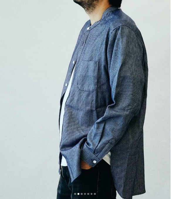 <OSOCU> Chita-momen band collar shirt ”Sashiko””　知多木綿　刺し子シャツ 5枚目の画像