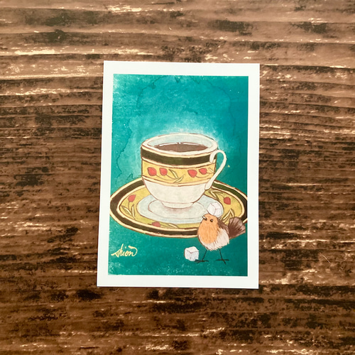 L版 額付き複製画 ブレンドコーヒー /アートプリント 鳥 インテリア