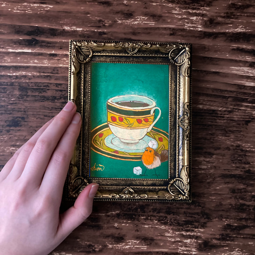 L版 額付き複製画 ブレンドコーヒー /アートプリント 鳥 インテリア