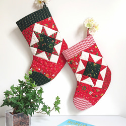 クリスマスソックス☆キルトの飾り靴下(縁グリーン) 6枚目の画像