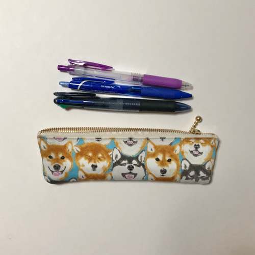 ハンドメイド　犬　スリムペンケース 柴犬 スリムペンケース 水色 ペンケース *オオシマザクラ* 通販