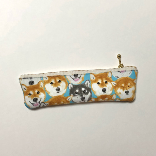 ハンドメイド　犬　スリムペンケース 柴犬 スリムペンケース 水色 ペンケース *オオシマザクラ* 通販