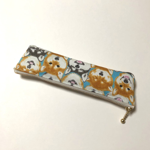 ハンドメイド　犬　スリムペンケース 柴犬 スリムペンケース 水色 ペンケース *オオシマザクラ* 通販