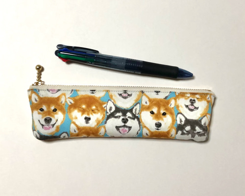 ハンドメイド　犬　スリムペンケース 柴犬 スリムペンケース 水色 ペンケース *オオシマザクラ* 通販