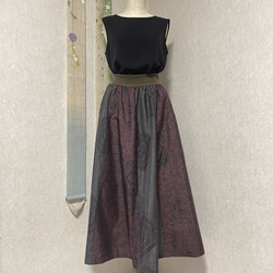 大島紬のリブフレアースカート　秋の暮 1枚目の画像