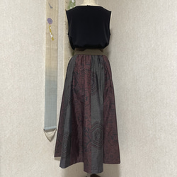 大島紬のリブフレアースカート　秋の暮 3枚目の画像