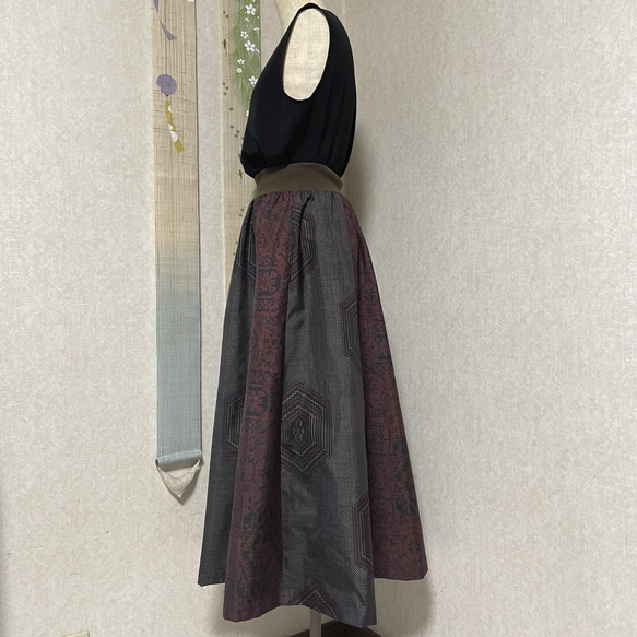 大島紬のリブフレアースカート　秋の暮 2枚目の画像