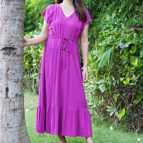 大きいサイズ】大人のVネックワンピース マゼンタ ワンピース