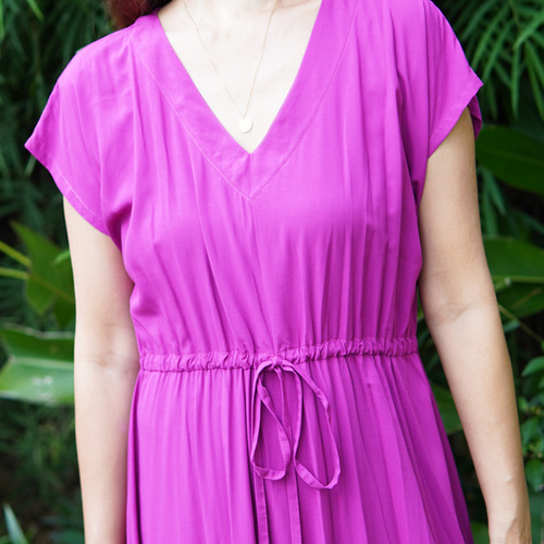 大きいサイズ】大人のVネックワンピース マゼンタ ワンピース