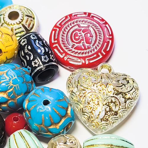 ビーズ アクリルビーズ ミックス 20個 ◇ エスニック アクリル ビーズ 彫刻