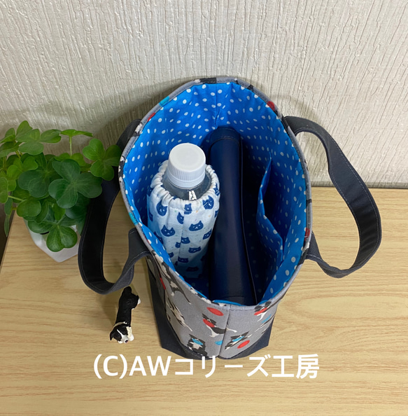  ■ボーダーコリーの輸入生地とチャコールグレイの１１号帆布で作ったミニトート