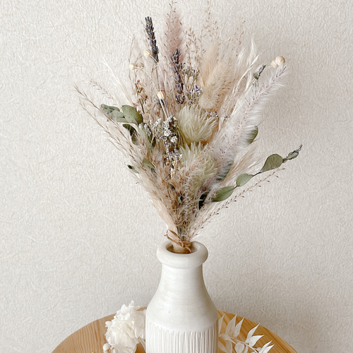 ススキと小花のナチュラルスワッグ＊ドライフラワー 爽やかなホワイト