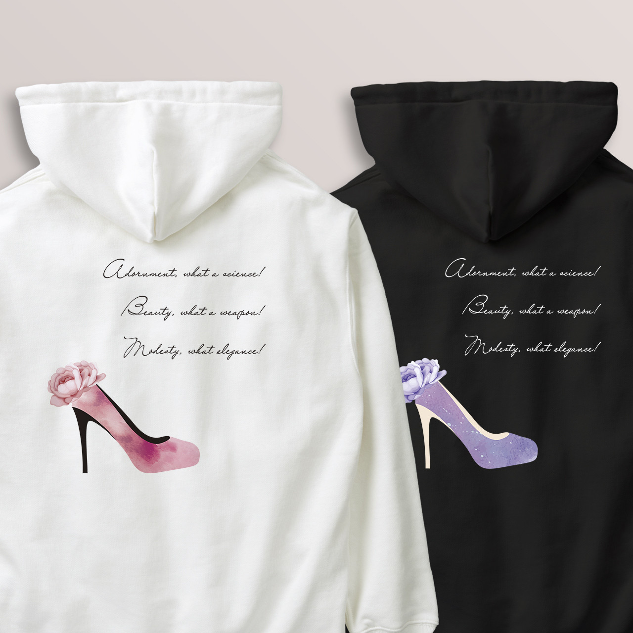 送料無料 花飾りのハイヒールとメッセージの定番ライトパーカー 100〜2XL 大きいサイズ・小さいサイズ