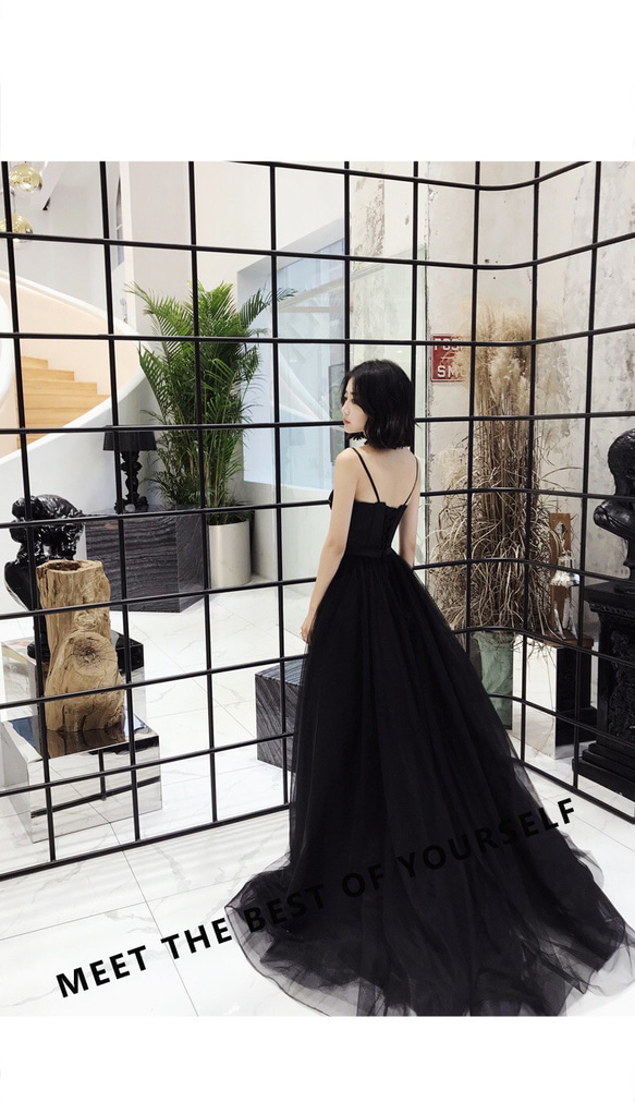 スパゲティストラップ ブラックドレス 二次会 前撮り 後撮り バスト ウエスト ヒップ