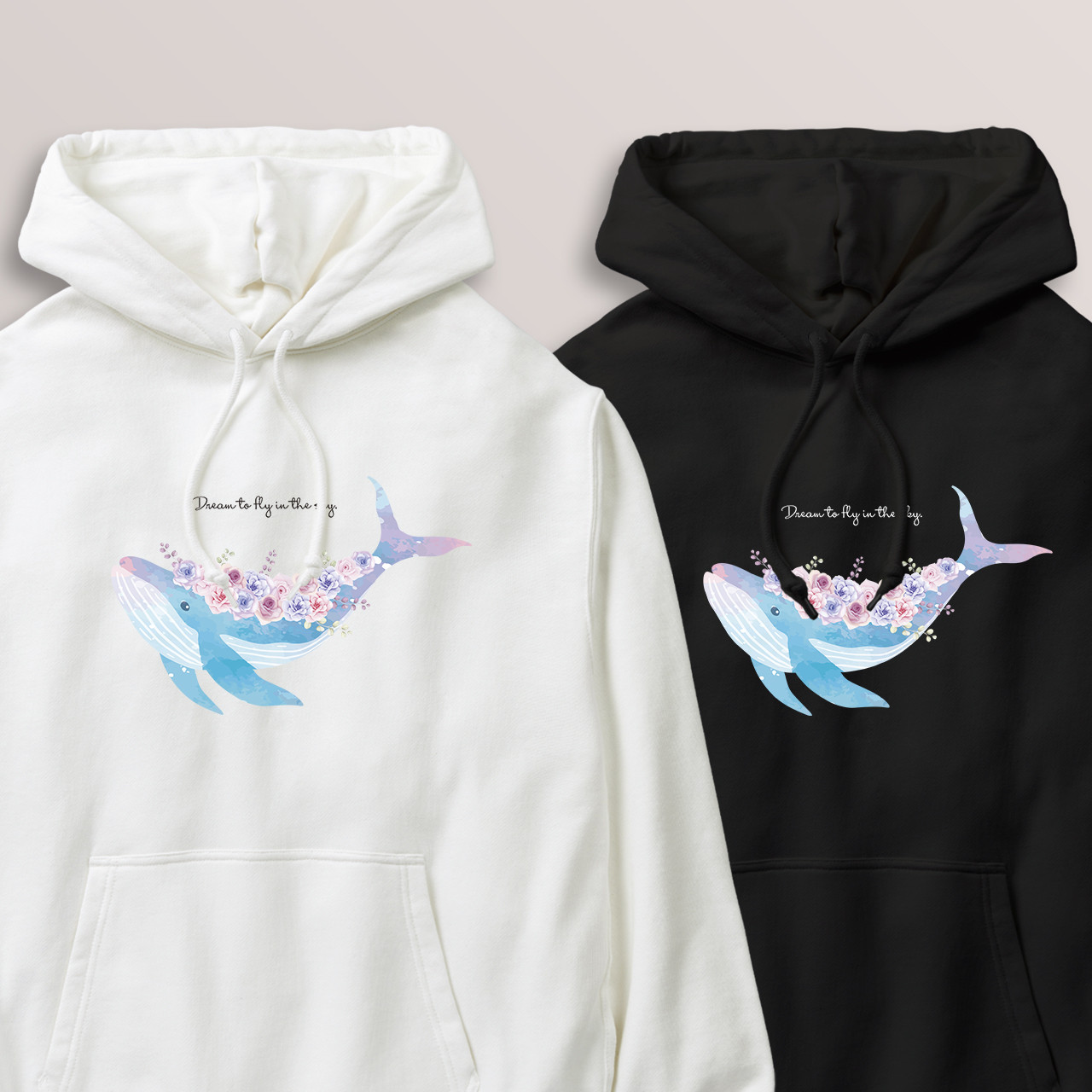 送料無料 花とクジラの定番ライトパーカー 100〜2XL 大きいサイズ・小さいサイズ