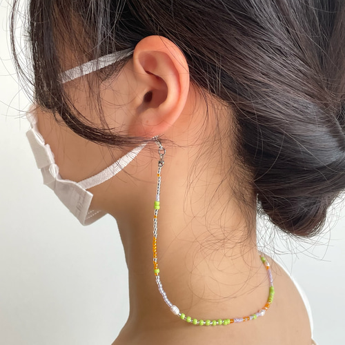 3WAYビーズアクセサリー 淡水パール シルバー＆黄緑＆紫＆オレンジ 