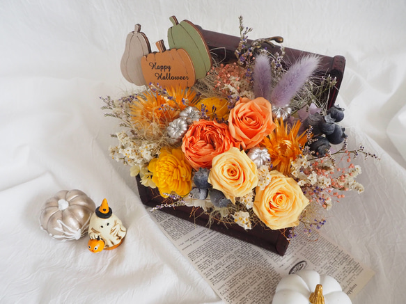 秋のハロウィンカラー ボックスアレンジ box arrangement プリザーブド  