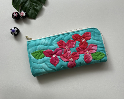 L字ファスナー長財布 華やかブーゲンビリア【マチ付きです