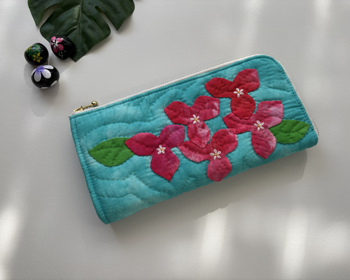 L字ファスナー長財布 華やかブーゲンビリア【マチ付きです