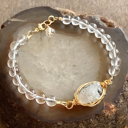 ロシア産天然フェナカイト原石とダンビュライトのブレスレット☆鑑別書