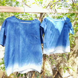 春分売り尽くしSale⭐️  メンズ   伝統の正藍染  竹布  布帛のTシャツ   藍染グラデーション　Mサイズ 6枚目の画像