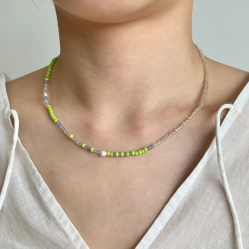 3WAYビーズアクセサリー 淡水パール シルバー&黄緑&青 3WAYビーズアクセサリー 淡水パール シルバー&黄緑&青