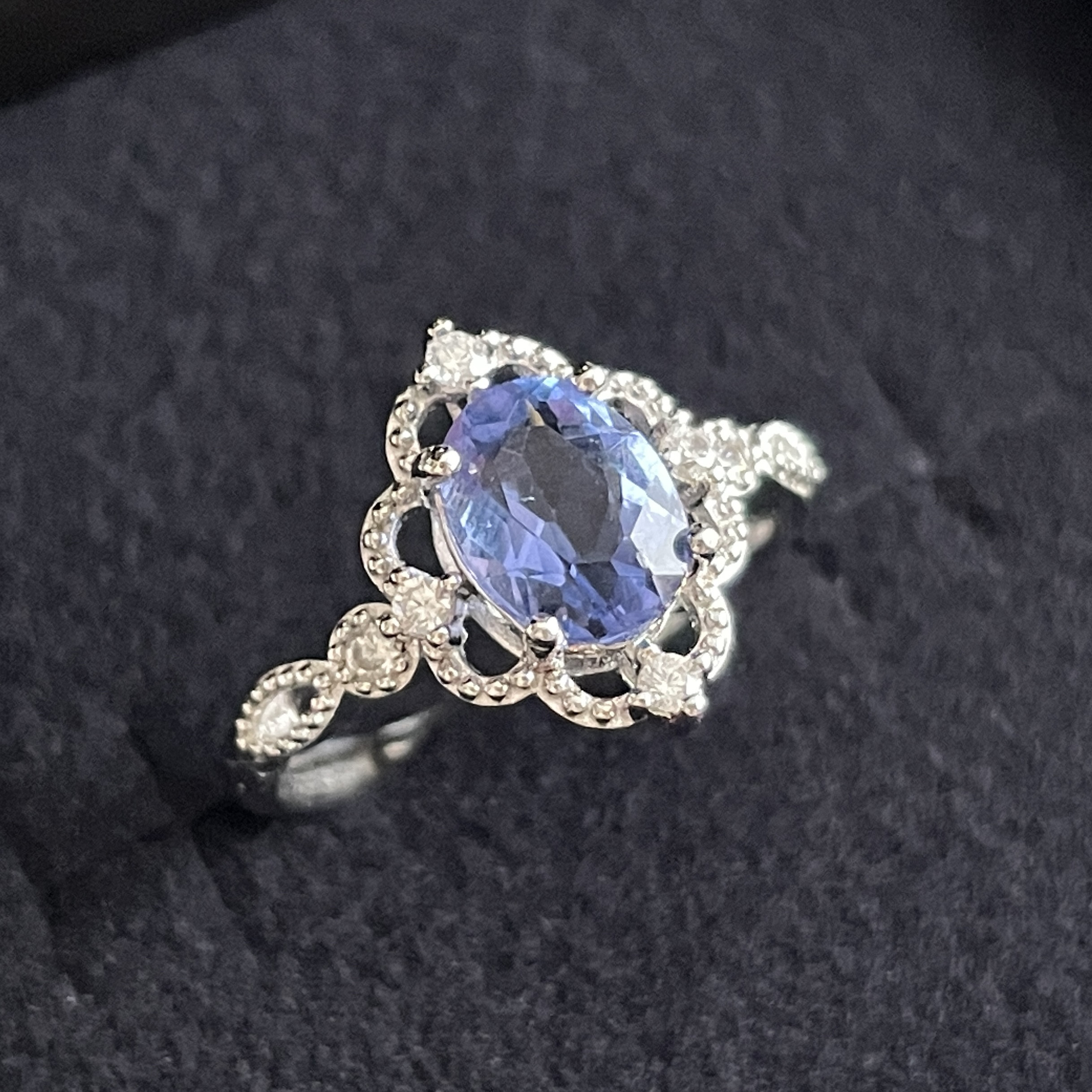 Silver925 カラーチェンジフローライト レースデザインリング ロジウム