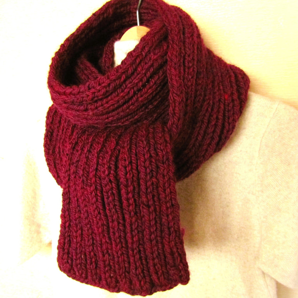 ❁手編み❁シンプルマフラー(ミックスボルドー)＊一点もの マフラー  