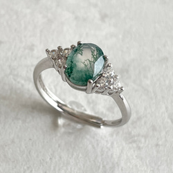 Silver925 Moss agate design Ring Rhodium Plated 第9張的照片