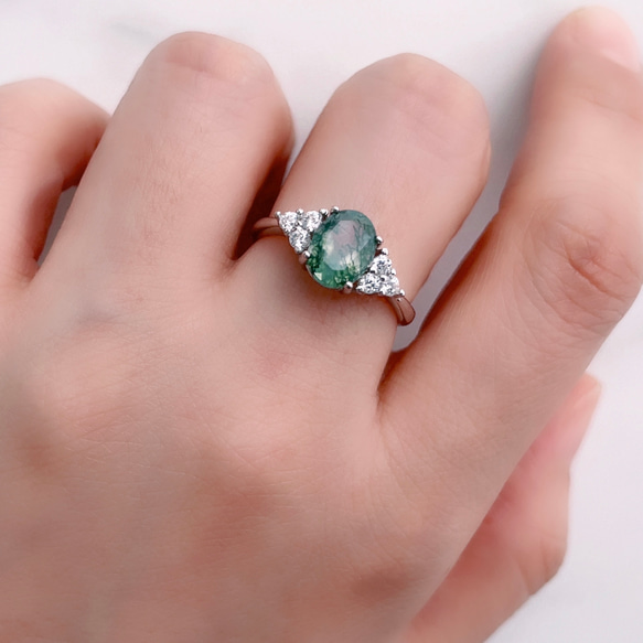 Silver925 Moss agate design Ring Rhodium Plated 第4張的照片